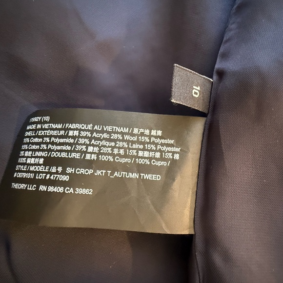 Theory New Blue & White Tweed Cropped Collarless Jacket Size 10 - Picture 7 of 12